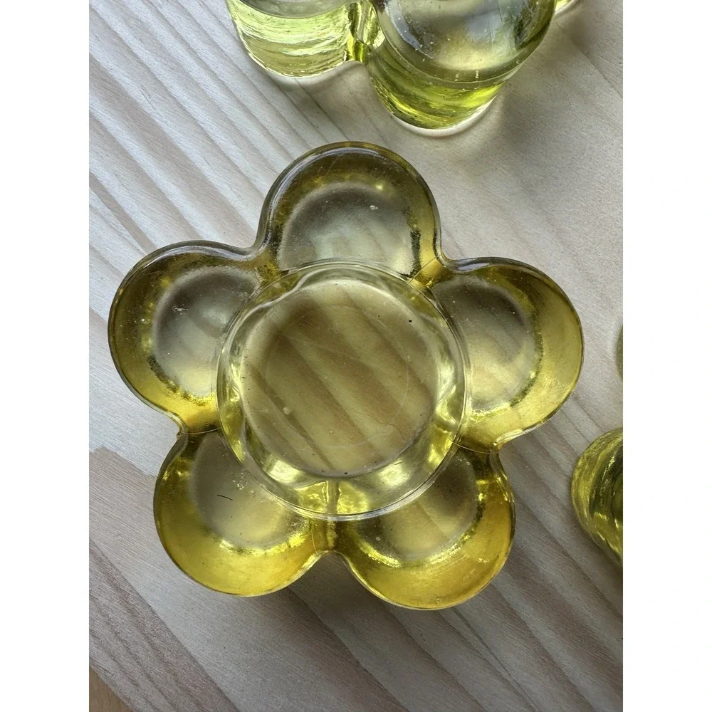 VTG 4 Item Lot Candle Holders 3‎ Inch Style Yellow Art Glass MCM Flower